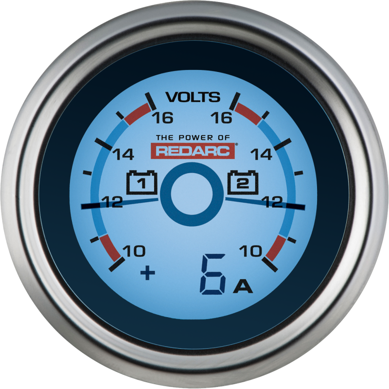 REDARC Dual Battery Voltage Gauge with Optional Current Display - 52mm, view 1