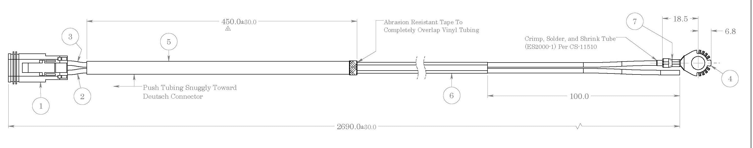 Wire Harness, 106" long, Deutsch Connector