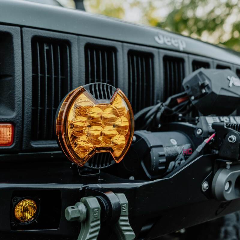 KC HiLiTES SlimLite 6in Light Shield - Selective Yellow, mounted view