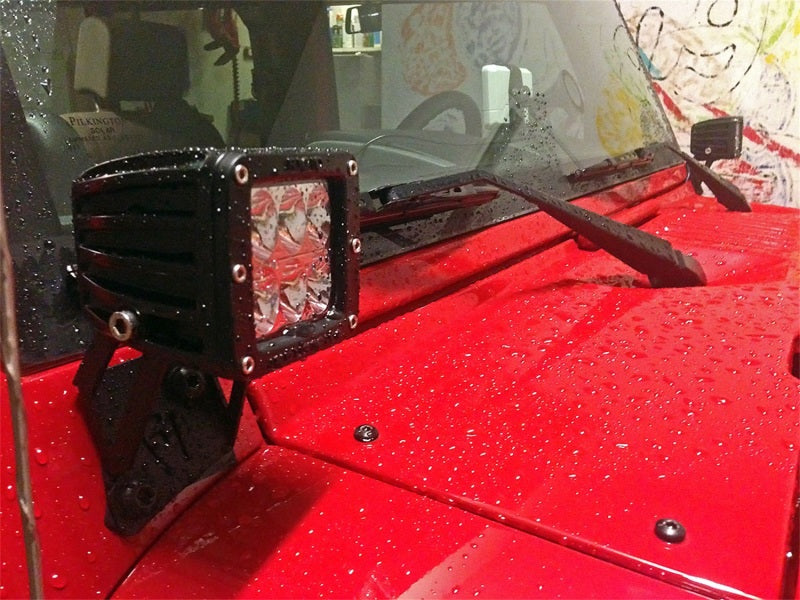 Close-up of Rigid A-pillar light mount bracket for Jeep Wrangler JK