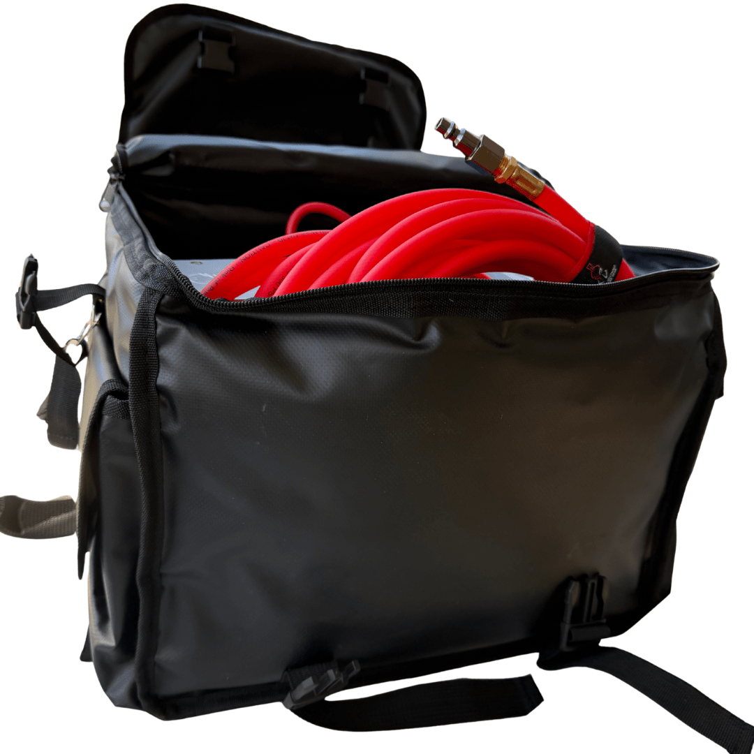 Thor's Lightning Air System storage bag – bag open with red air hose