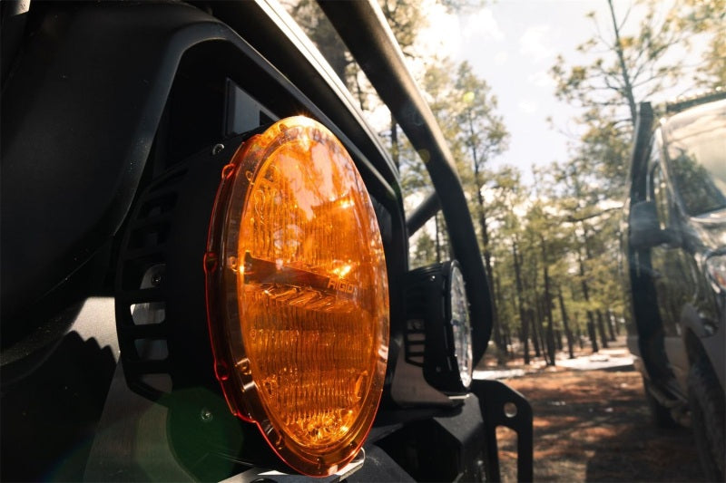 Amber PRO snap-on cover for Rigid 360-Series 9-inch LED light, angled view