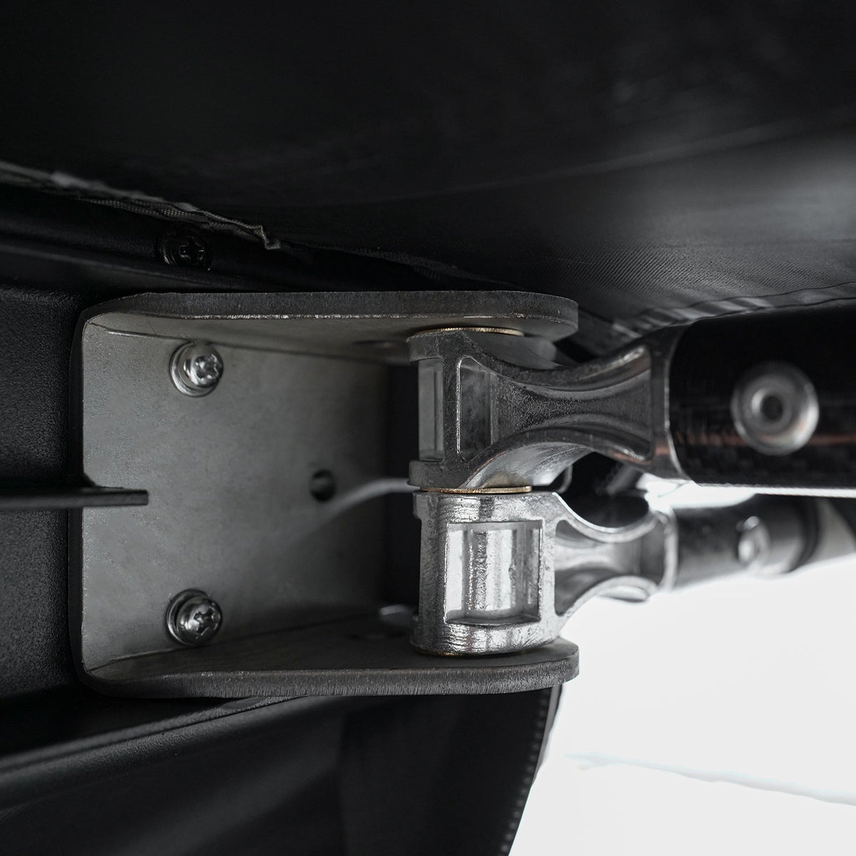 Close-up of the awning hinge bracket
