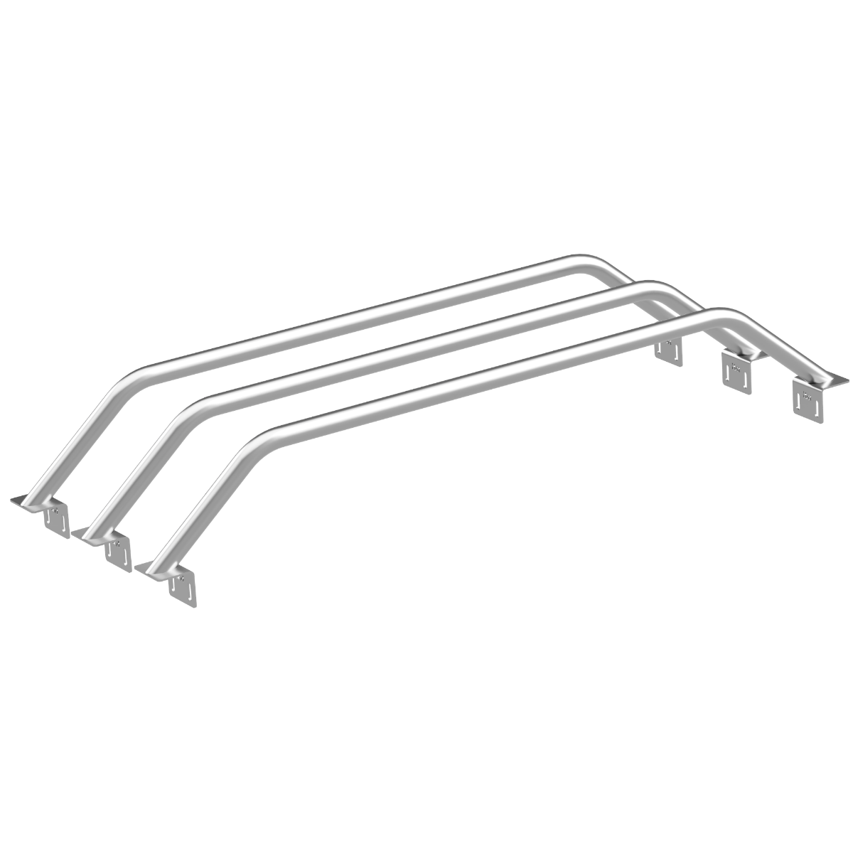HMOR bed bars for 2015-2022 GMC Canyon, render of three-bar set, low 9 in height in raw steel