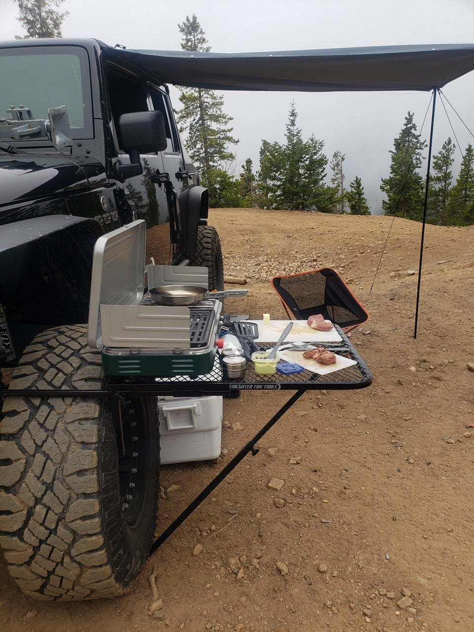 Large Aluminum Camping Table Large Aluminum Tail Gater Tire Table- Overland Kitted