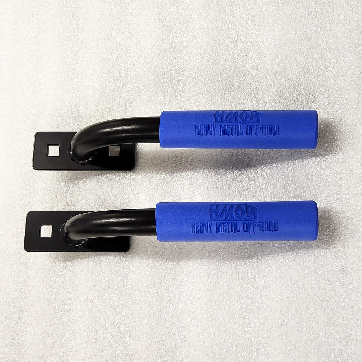 Pair of HMOR ROCK-IT grab bars with royal blue grips