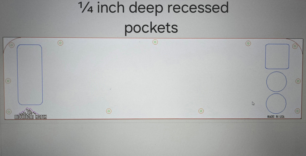 Diagram of the recessed-pocket Mountain Hatch panel for the 80 Series Land Cruiser with 1/4-inch-deep pockets marked
