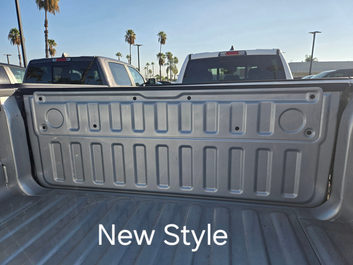 New Style 2019+ Ram 1500 tailgate inner panel with round recesses at each end, for matching the correct Mountain Hatch cut
