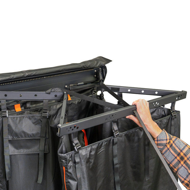 Mounting the 23ZERO Rask Camping Shower Tent's frame to a vehicle rack system