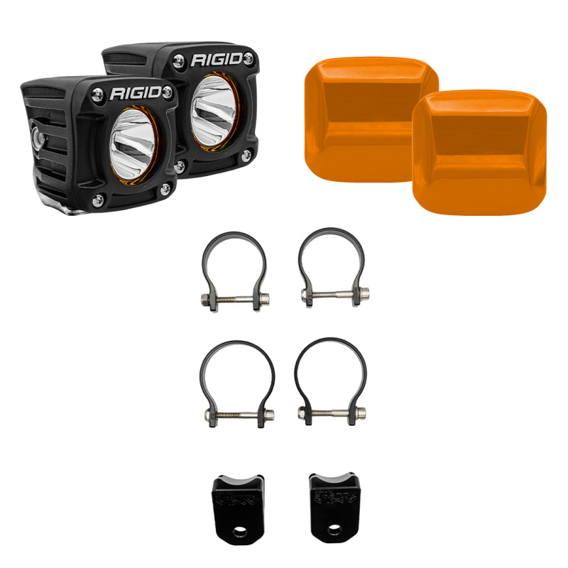 Rigid Industries Revolve A-pillar light kit for side-by-side UTVs with amber-backlit LED pods