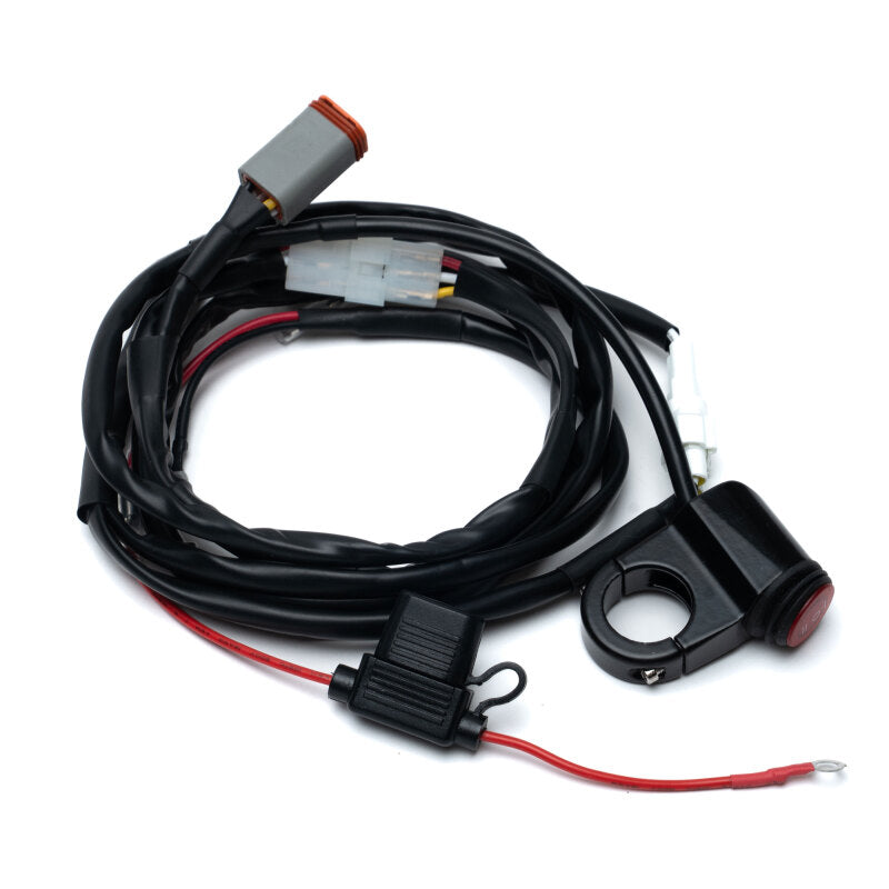 Baja Designs Squadron 2.0 4-pin Deutsch wiring harness and illuminated switch for off-road motorcycles