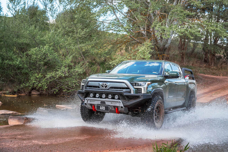 ARB Zenith front winch bumper on 2022-2025 Toyota Tundra — fitted front view