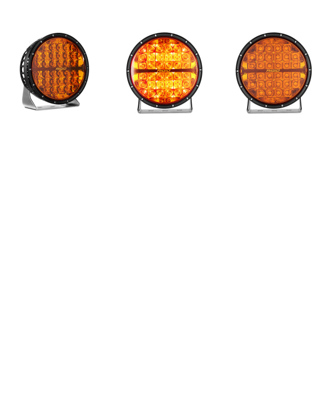 Rigid 360-Series 9in round RGBW LED spot light with amber backlight, front view
