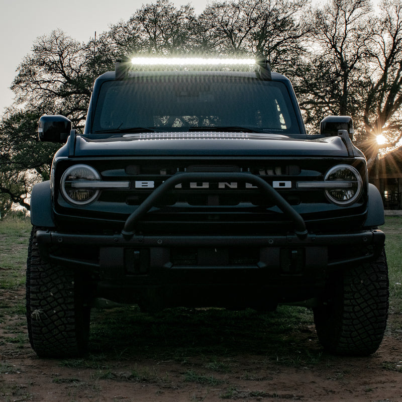Ford Bronco roof rack brackets and isolation bases from RIGID light kit