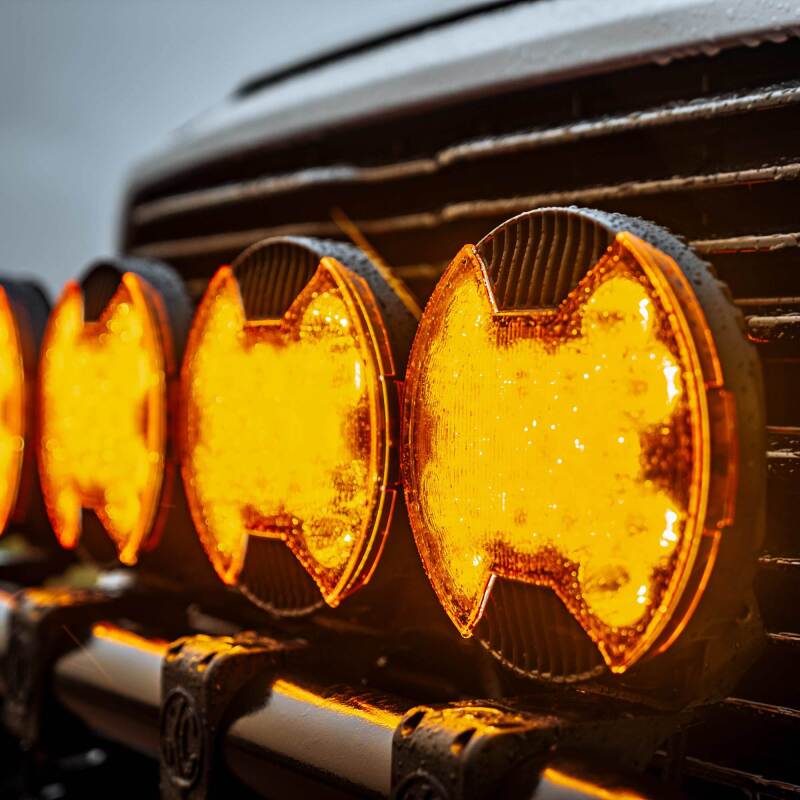 KC HiLiTES SlimLite 8in. LED Driving Light Shield - Amber (Shield Only), shown with included parts
