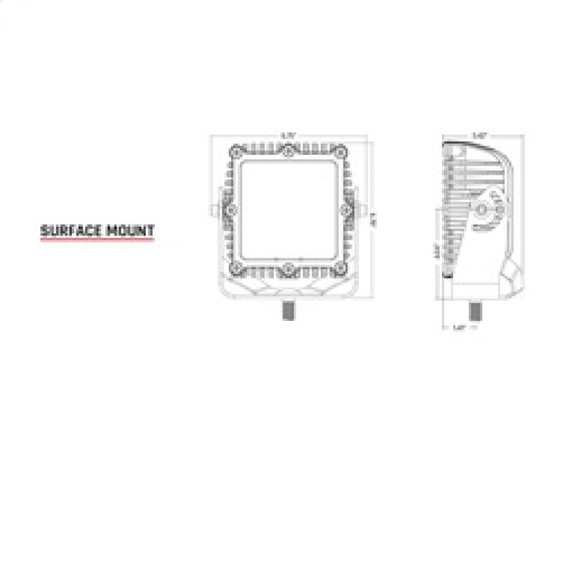 Angled view of Rigid Q-Series amber spot light and mounting bracket