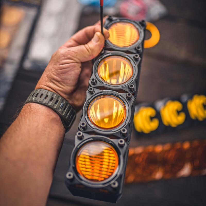 KC HiLiTES FLEX ERA LED Light Bar Bezel Kit for 10in. Segments - Gloss Black, shown with included parts