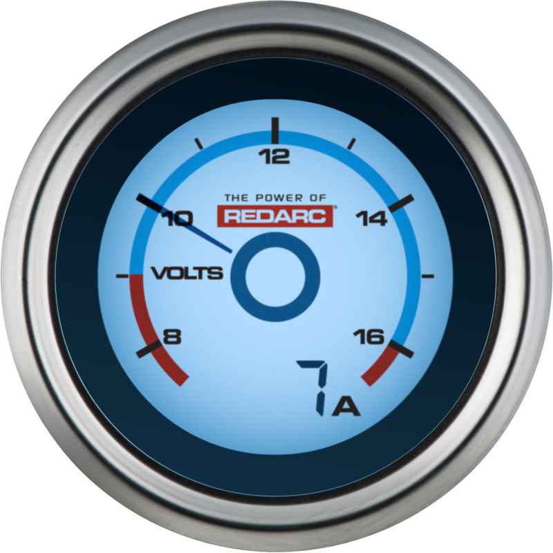 REDARC Single Battery 52mm Voltage Gauge with Optional Current Display, view 1