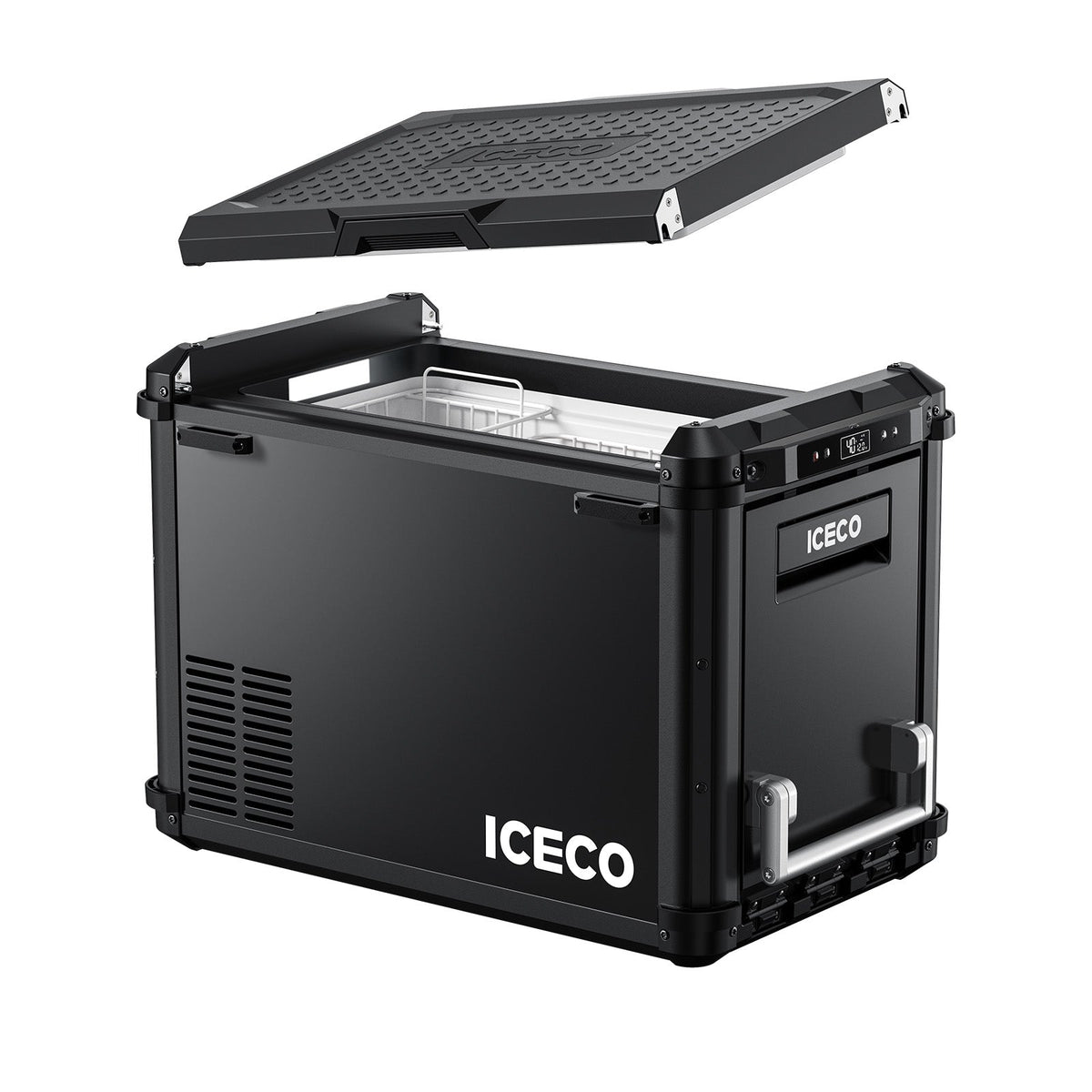 ICECO VL45Plus portable freezer with the lid lifted off