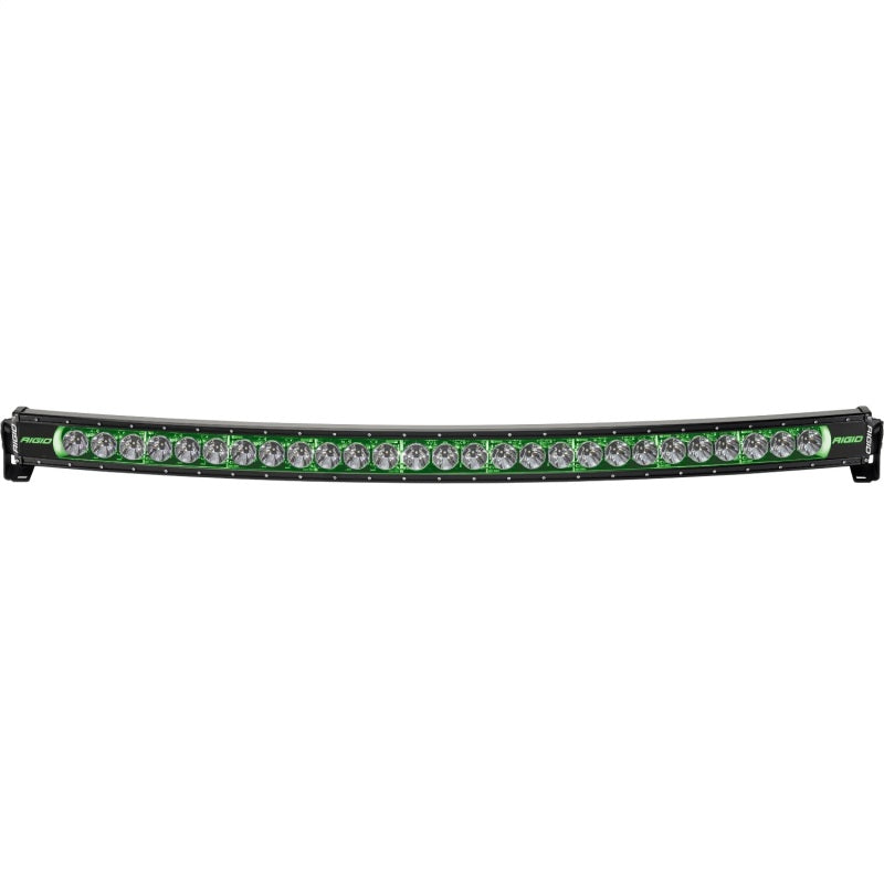 Angled view of Rigid Radiance+ Curved 50-inch RGBW light bar and Spot Drive optics