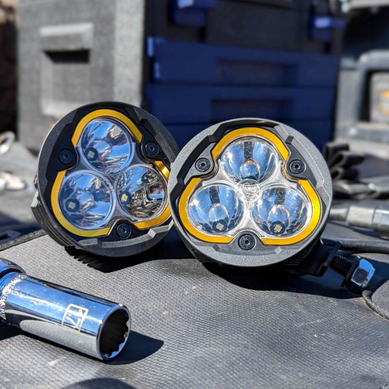 KC HiLiTES Round Universal Shrouds for FLEX ERA 3 Lights (Pair), in use
