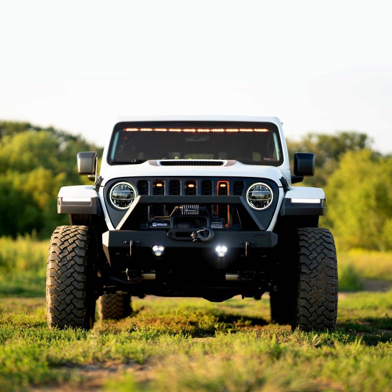 KC HiLiTES FLEX ERA 3 Dual Mode SAE Fog Lights - 2-Light Master Kit for Jeep Wrangler JK/JL & Gladiator JT, mounted view