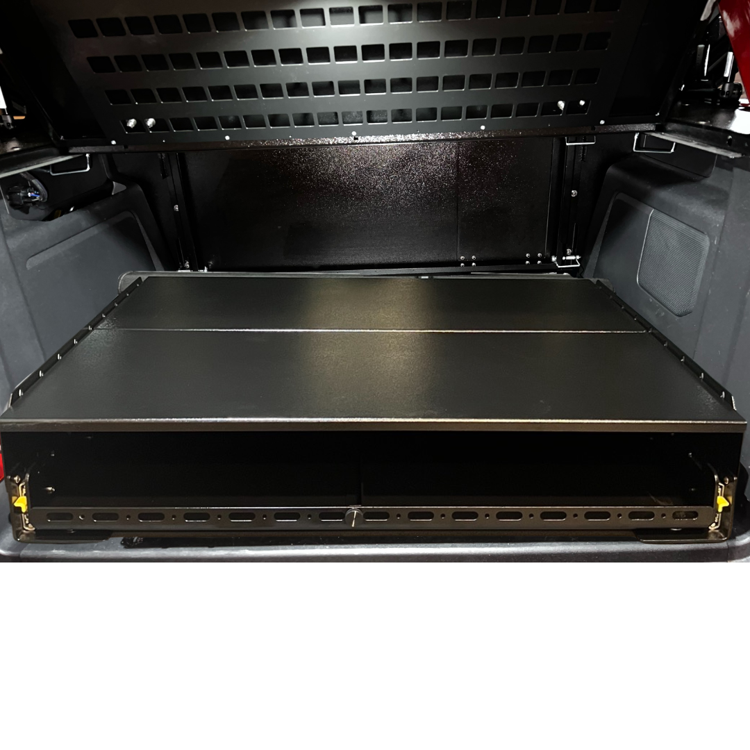 Bronco Drawer Top 2.0 installed over the slide floor with a MOLLE panel behind