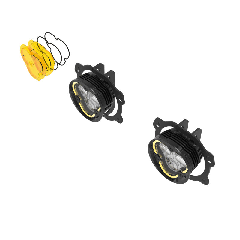 KC HiLiTES FLEX ERA 3 Dual Mode SAE Fog Lights 2-Light Master Kit for Jeep JK/JL/JT Plastic Bumper, mounted view