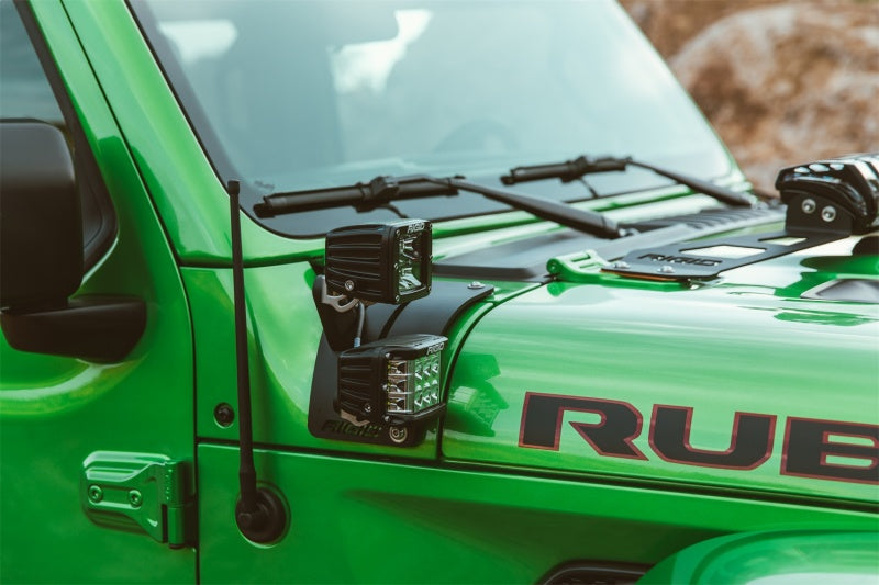 RIGID short extension arm kit adding a second light position to Jeep Wrangler JL cowl mount