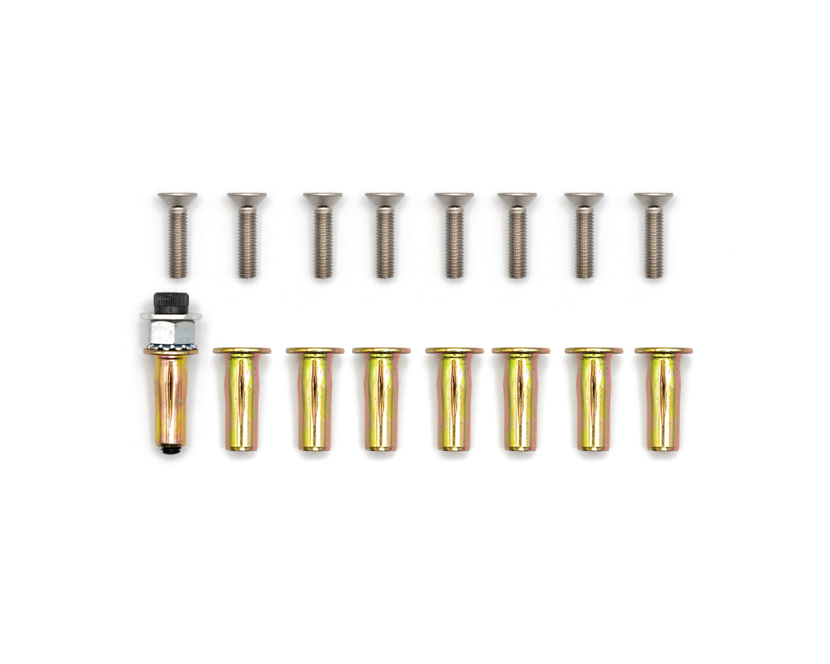Eight M6 cross nuts, countersunk bolts and installation tool from Freedom Coast