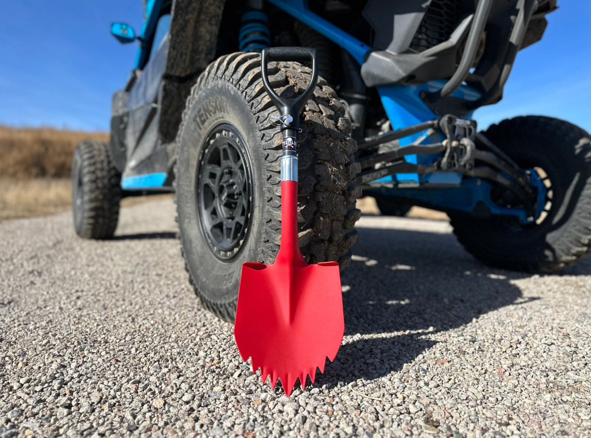 Krazy Beaver Mini Shovel  with guard(Textured Red Head / Black Handle # 45642)  Recovery Gear, Camping gear, Shovel, Camping Krazy Beaver Tools- Overland Kitted