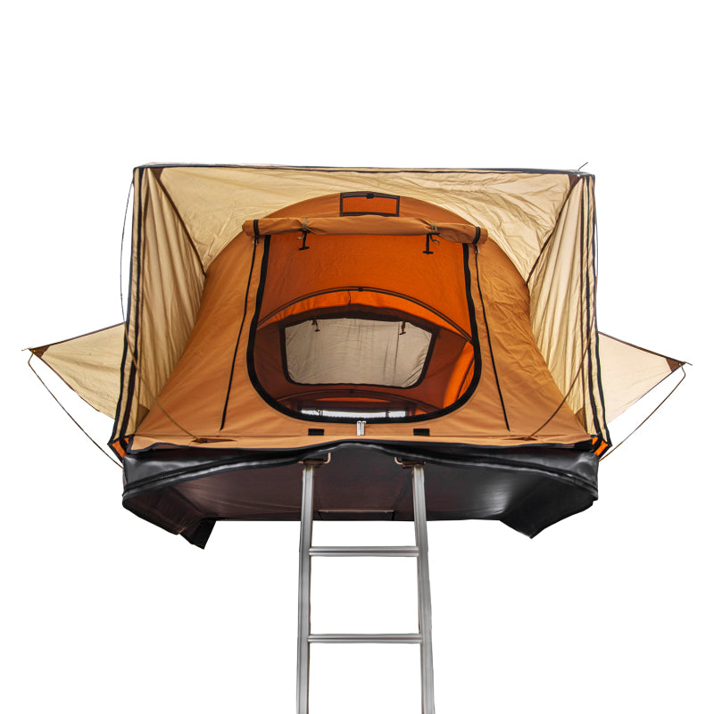 ARB Flinders rooftop tent set up at camp with ladder deployed
