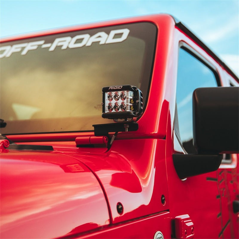 Close-up of RIGID laser-cut A-Pillar mount bracket for Jeep Wrangler JL