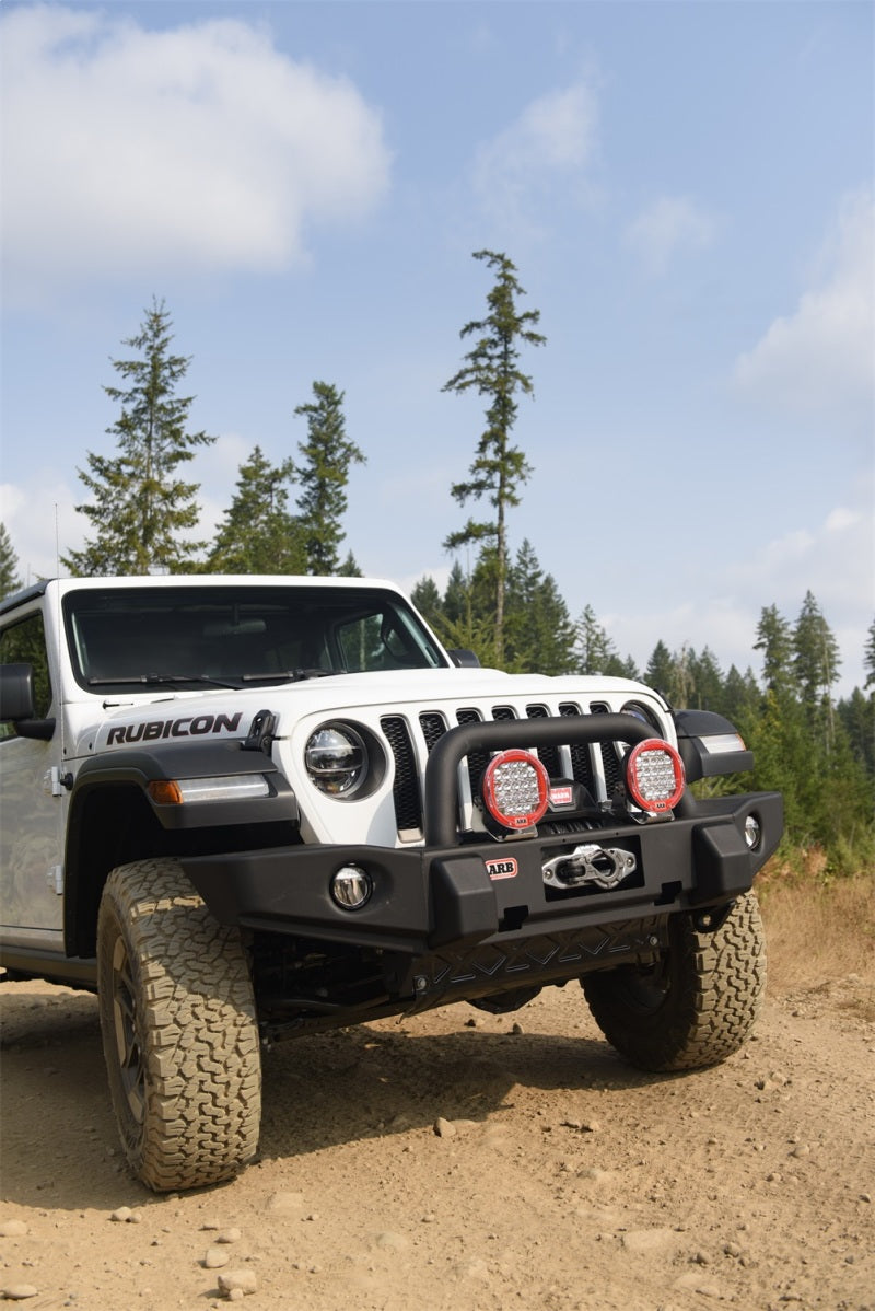 ARB Wrangler JL & Gladiator textured bull bar — winch platform detail
