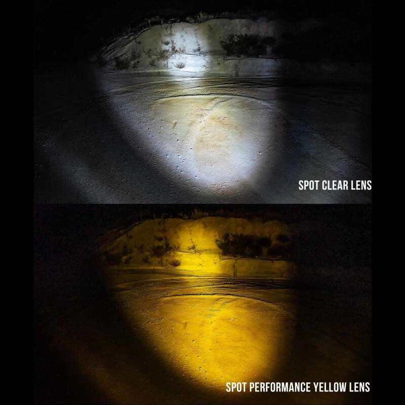 KC HiLiTES FLEX ERA Performance Yellow Spot Beam Lens for LED Light Bars, shown with included parts