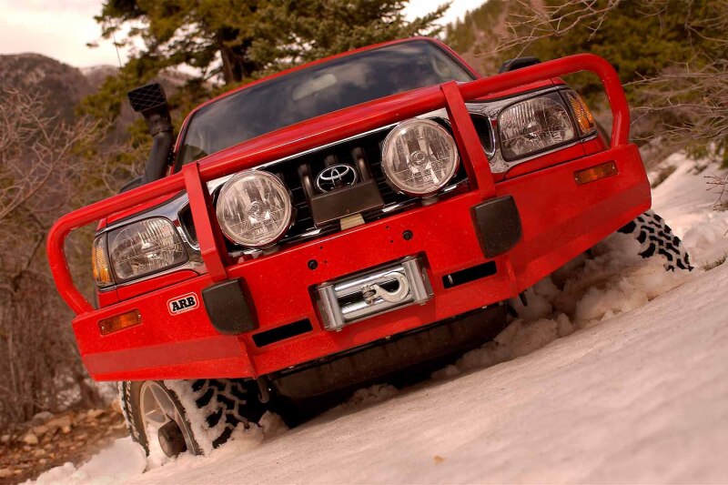 ARB Deluxe winch bumper (3423020) for 1995-2004 Toyota Tacoma — angled detail view