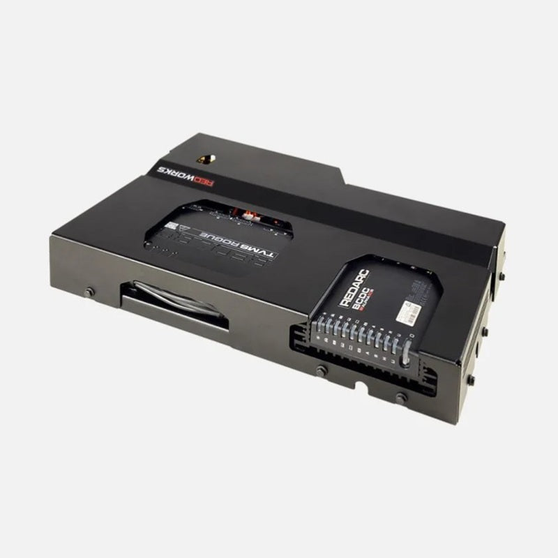 REDARC REDWorks Pioneer50 Power Panel with 50A BCDC Alpha R Charger & TVMS Rogue, mounted view