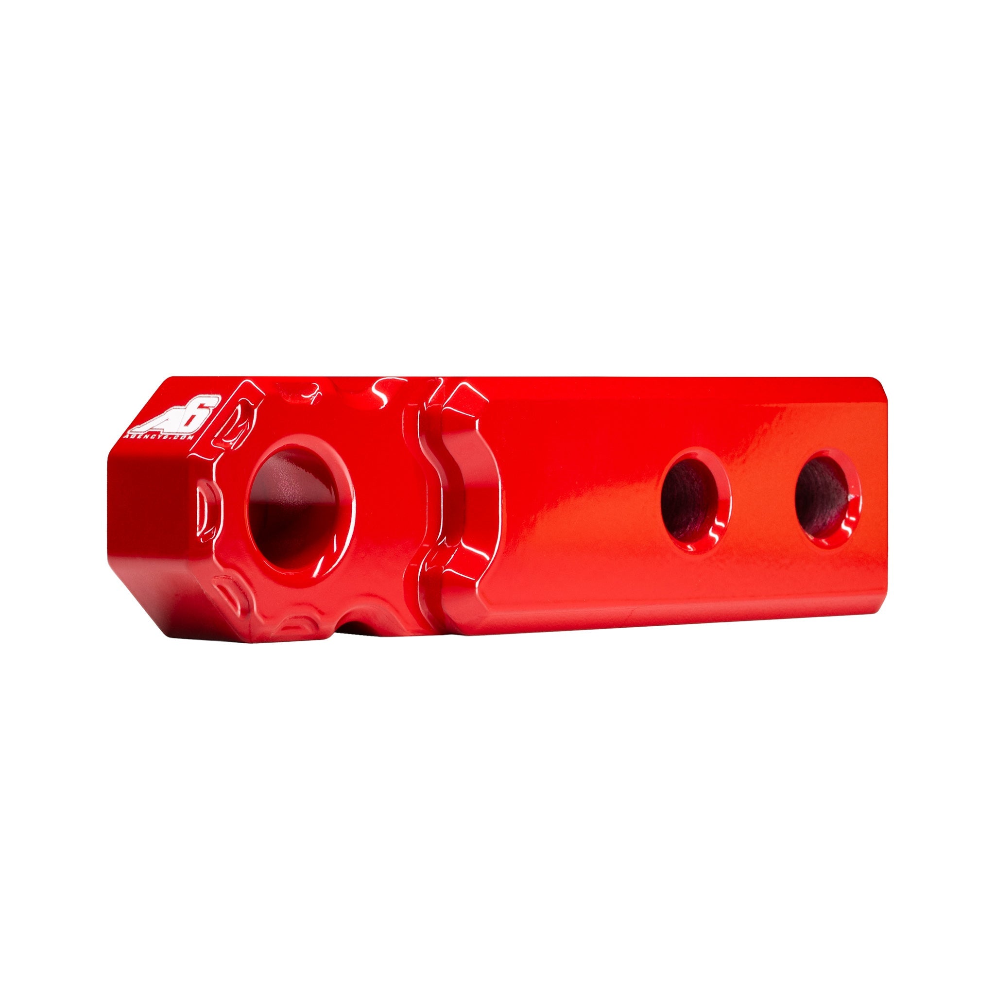 Red Agency 6 hitch shackle block, quarter side view