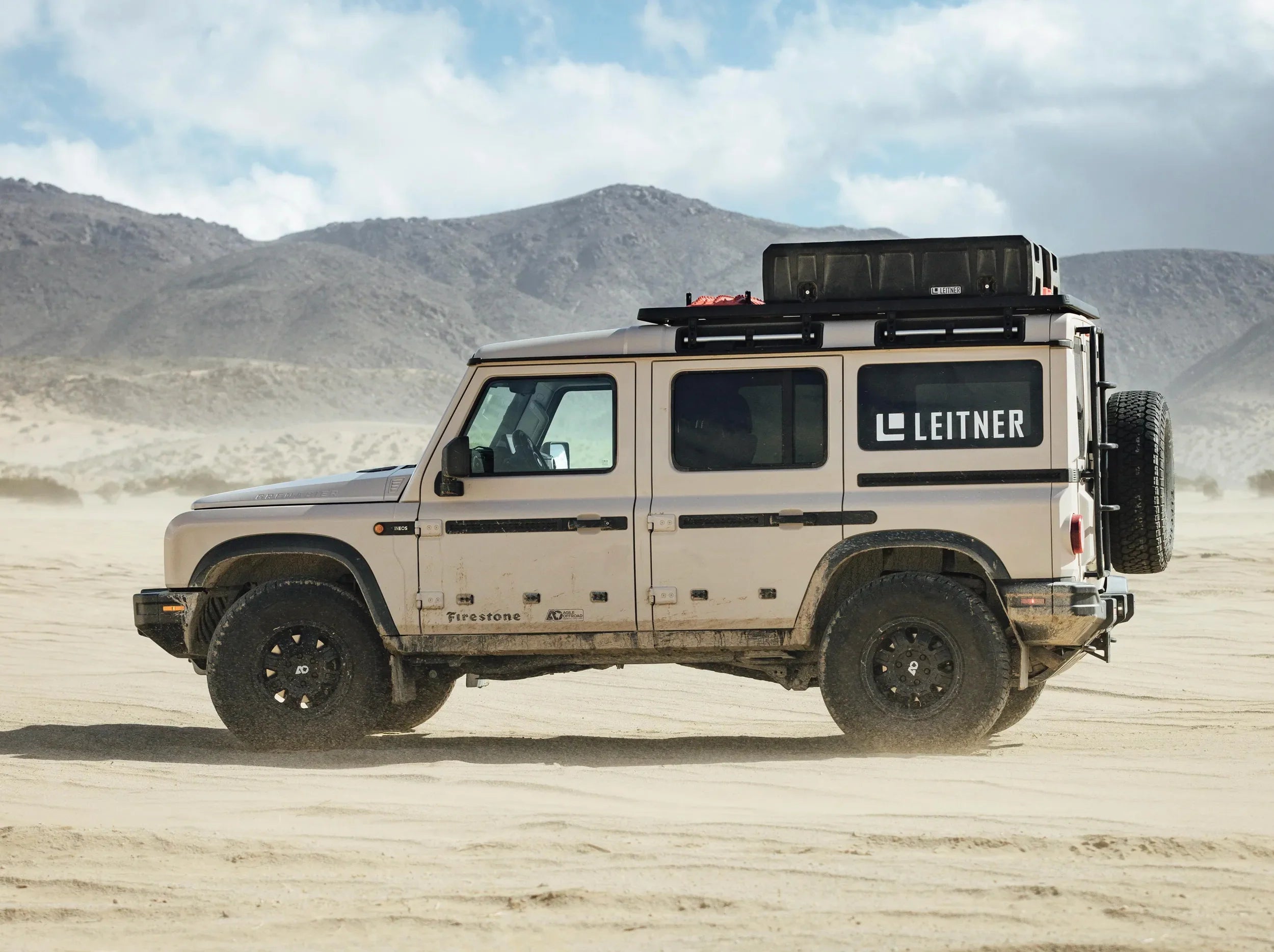 SIDE VIEW OF INEOS GRENADIER WITH 3/4 ACS ROOF RACK MOUNTED