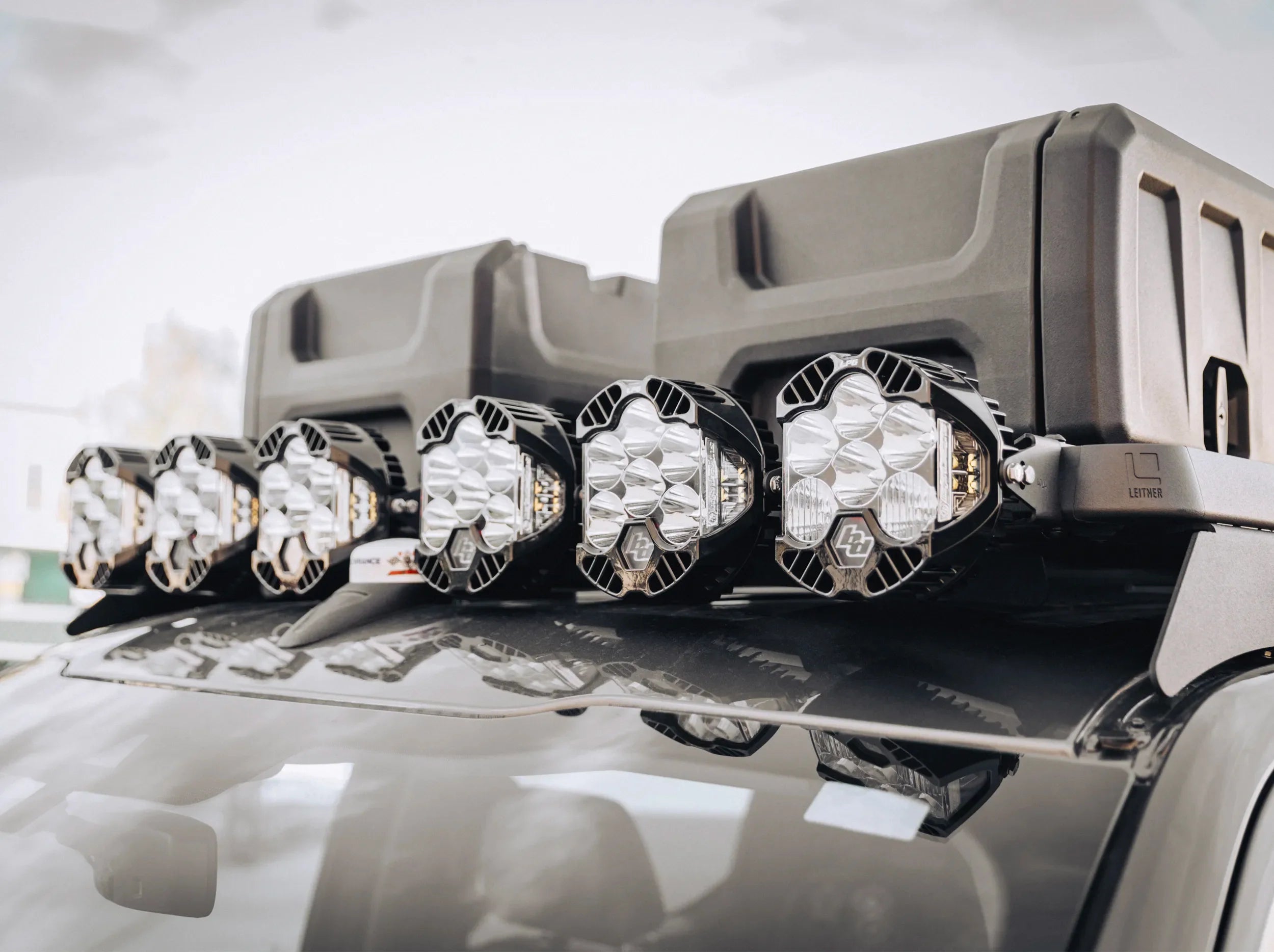 LED LIGHTS MOUNTED ON ACS ROOF RACK USING ACS ROOF LIGHT BRACKETS