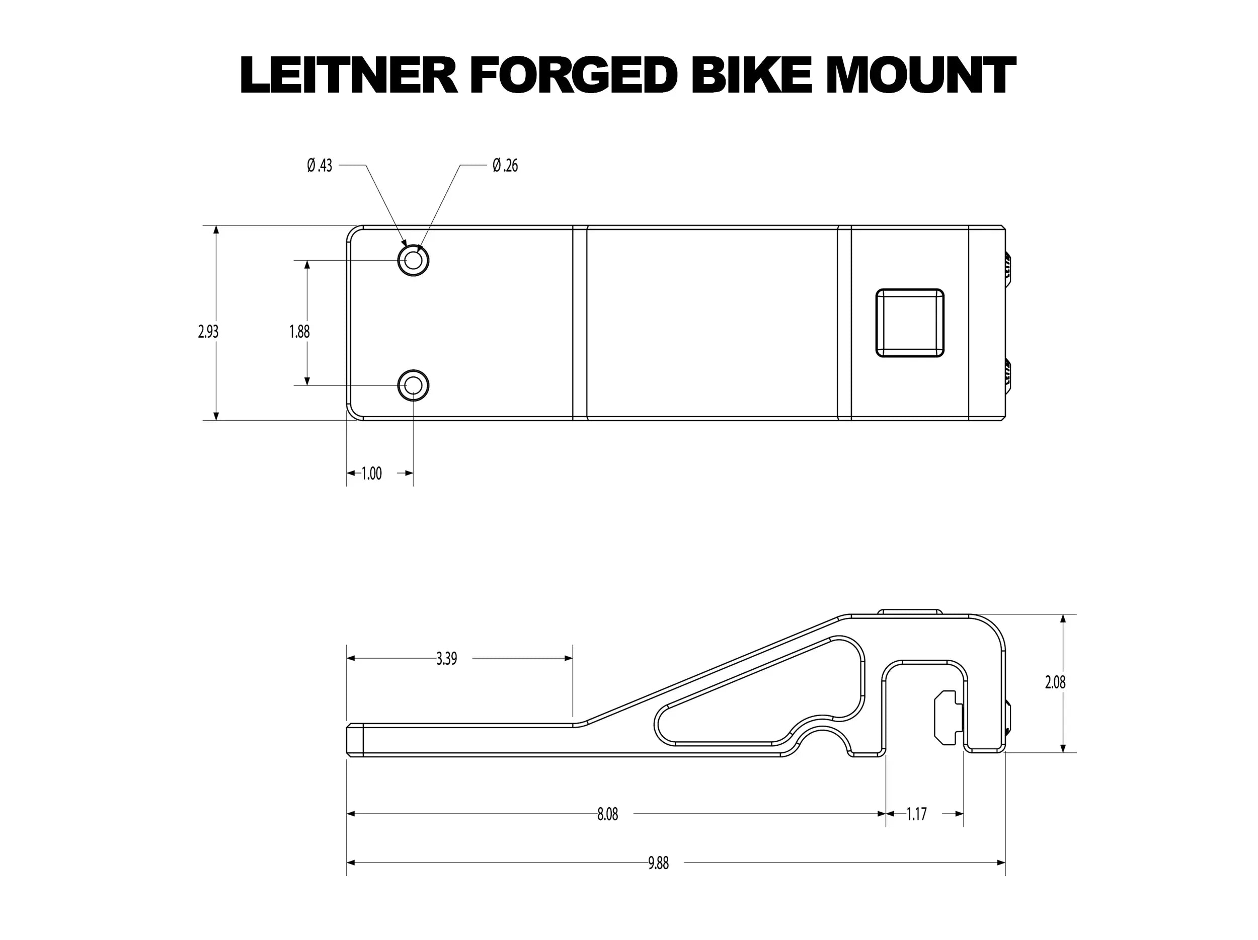 DIAGRAM OF LEITNER FORGED BIKE MOUNT WITH MEASUREMENTS