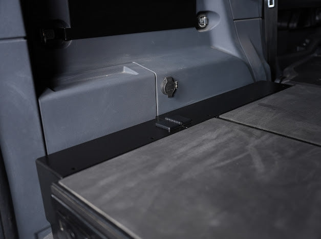 Grenadier leveling panel beside the drawer, covered in gray foam