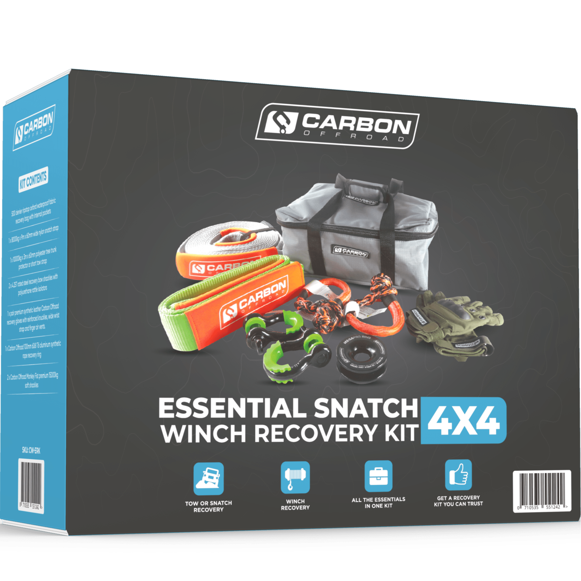 Carbon Offroad Essential Snatch and Winch 4x4 Recovery Kit