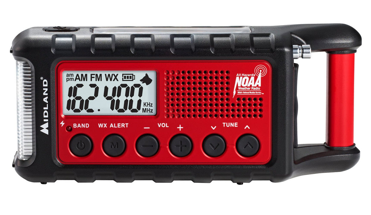 Midland ER310 emergency crank weather radio, hand crank detail