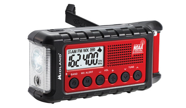 Midland ER310 emergency crank weather radio, close-up