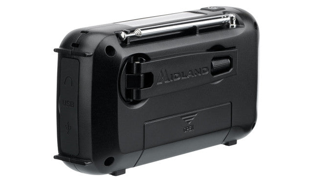 Midland ER40 emergency crank weather radio, in use