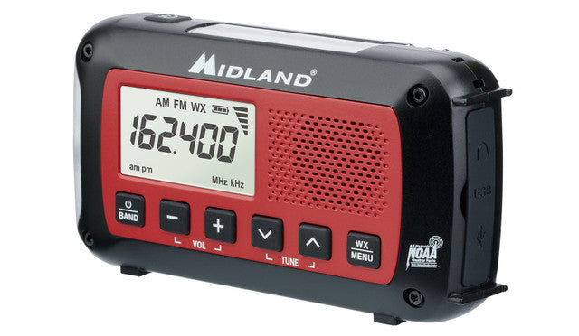 Midland ER40 emergency crank weather radio, hand crank detail