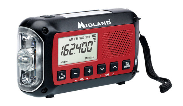 Midland ER40 emergency crank weather radio, close-up