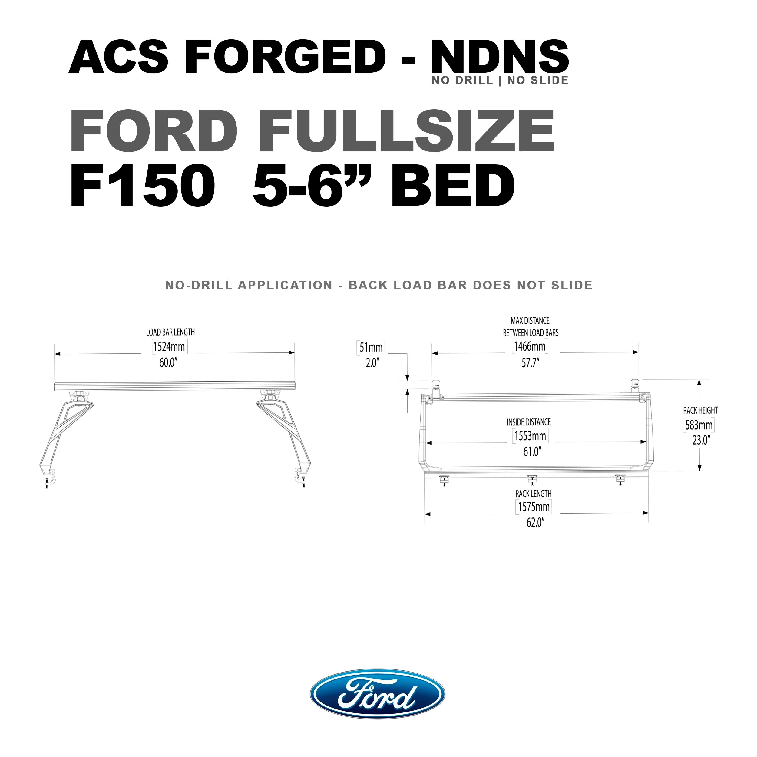 Ford Active Cargo System Bed Rack - FORGED NO DRILL