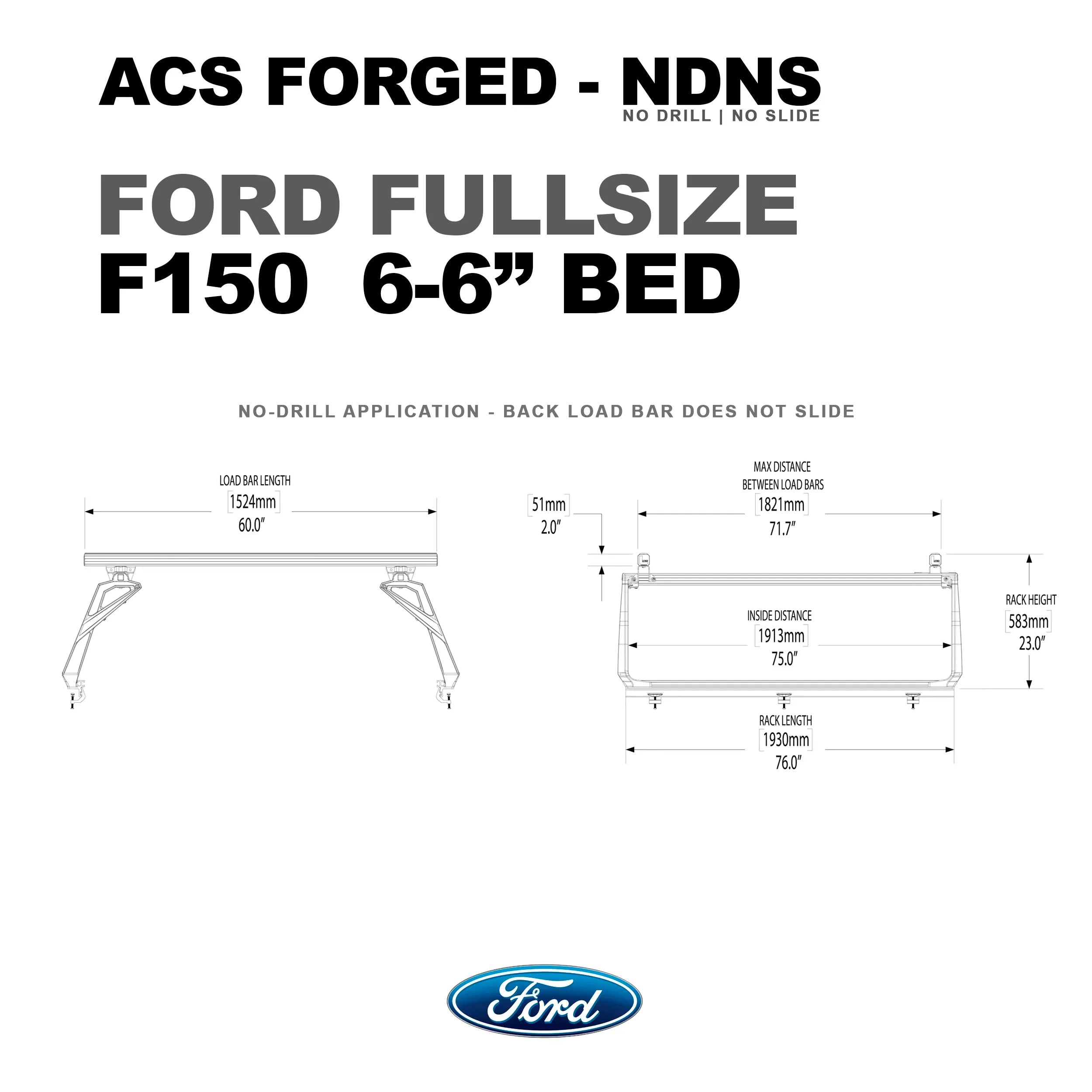 Ford Active Cargo System Bed Rack - FORGED NO DRILL